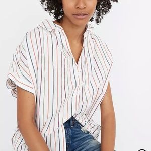 Madewell White Striped Button-Up Top